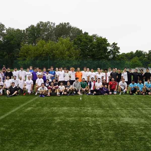 TURKPOL bilateral football tournament — players posing on a pitch in Warsaw at the end of the matches.